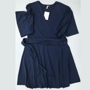 ASOS Curve Women's Navy Blue Faux Wrap Dress
